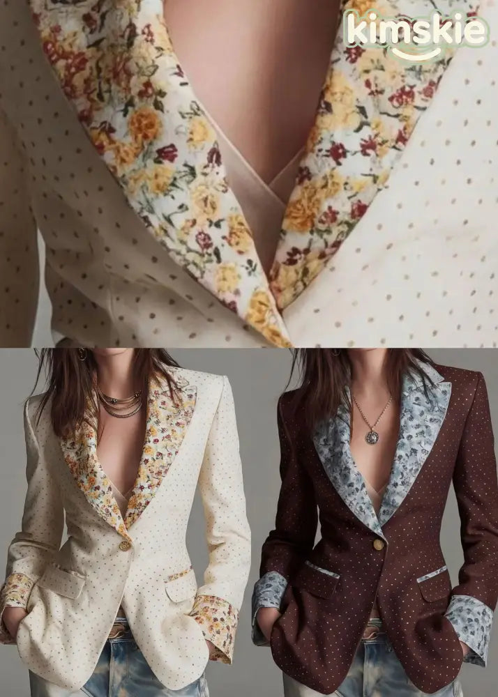 Beautiful Beige Peter Pan Collar Print Cotton Suit Coat Fall