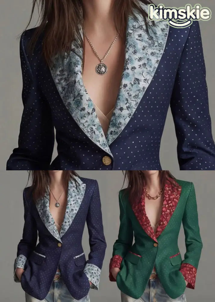 Green Print Patchwork Cotton Suit Coat Peter Pan Collar Fall
